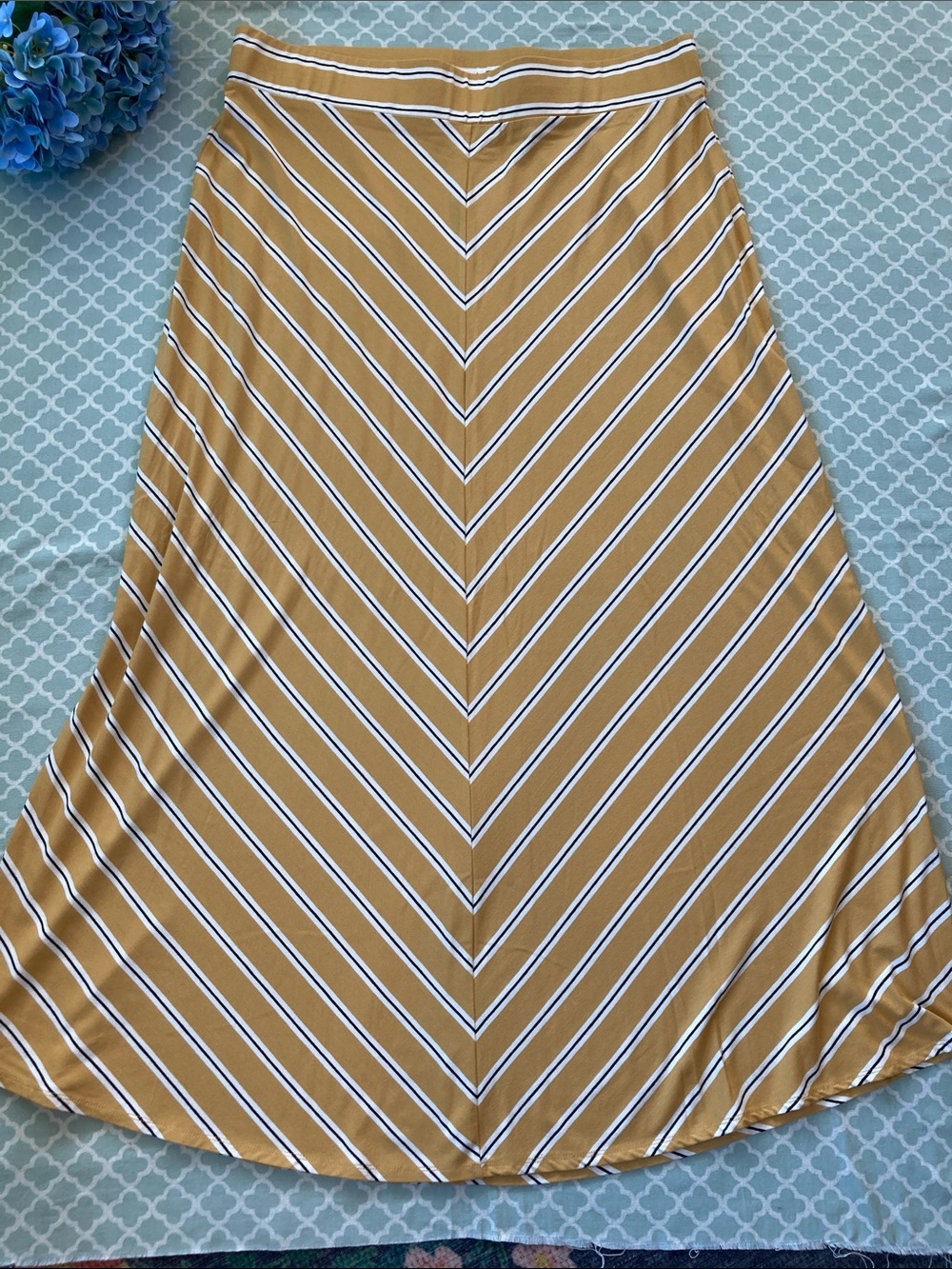 Westport Mustard Yellow Stripe Chevron Maxi Skirt 1X